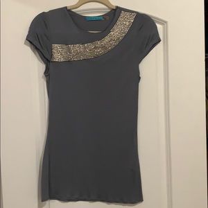 Alice + Olivia Gray Rhinestone Tee